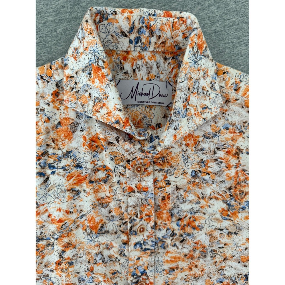 Michael Duru Designer Men Slim Fit Floral Abstract Shirt Orange Blue Sze Medium - Picture 1 of 7